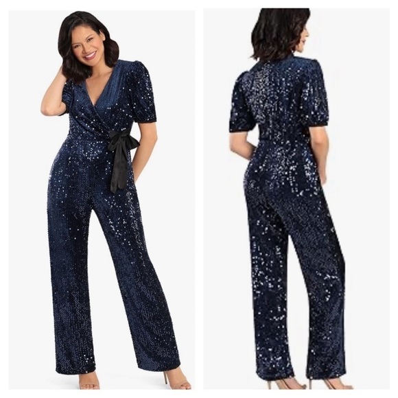 Donna Morgan womens velvet sequin jumpsuit, in excellent pre-loved condition - Picture 1 of 5